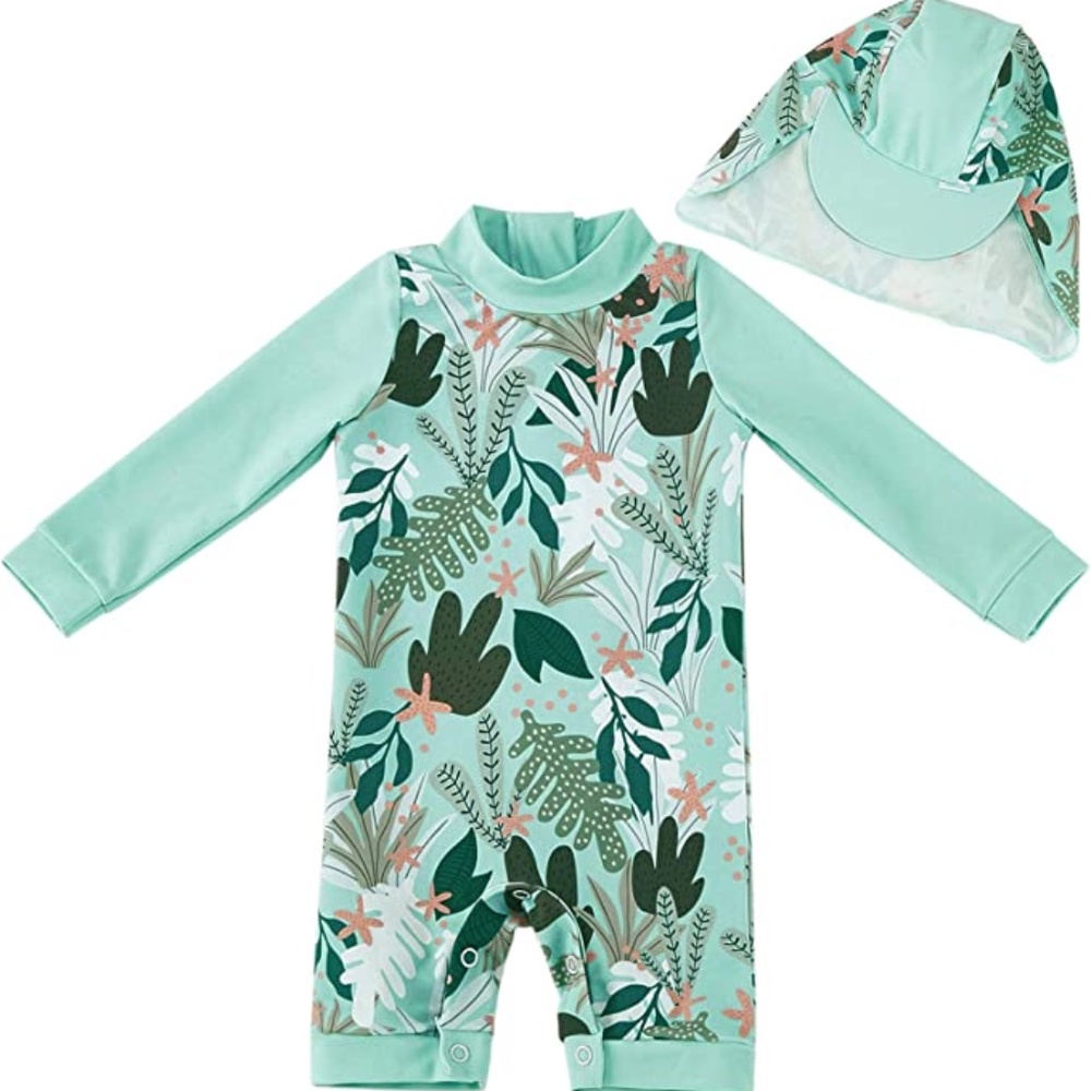 UMELOK BABY GIRLS SUNSUIT UPF 50+ w/ HAT NWT 0-3MO